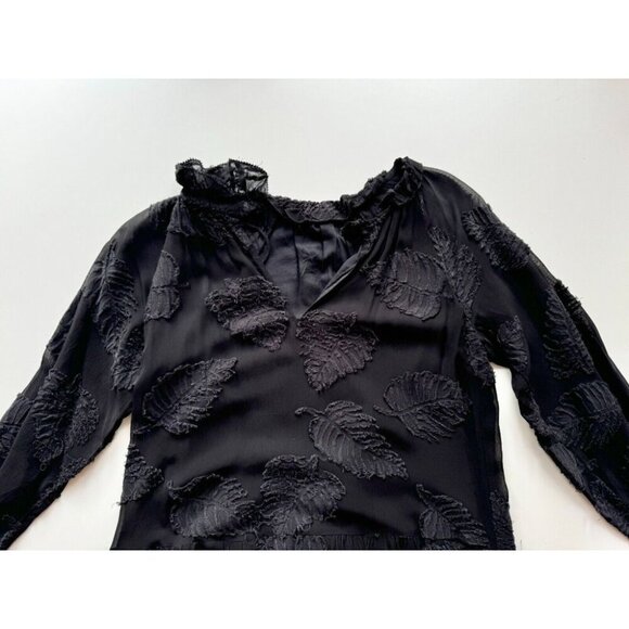 Aritzia WILFRED Dufour Black Sheer Leaf Jacquard Midi Peasant Dress, Size S - Picture 6 of 16